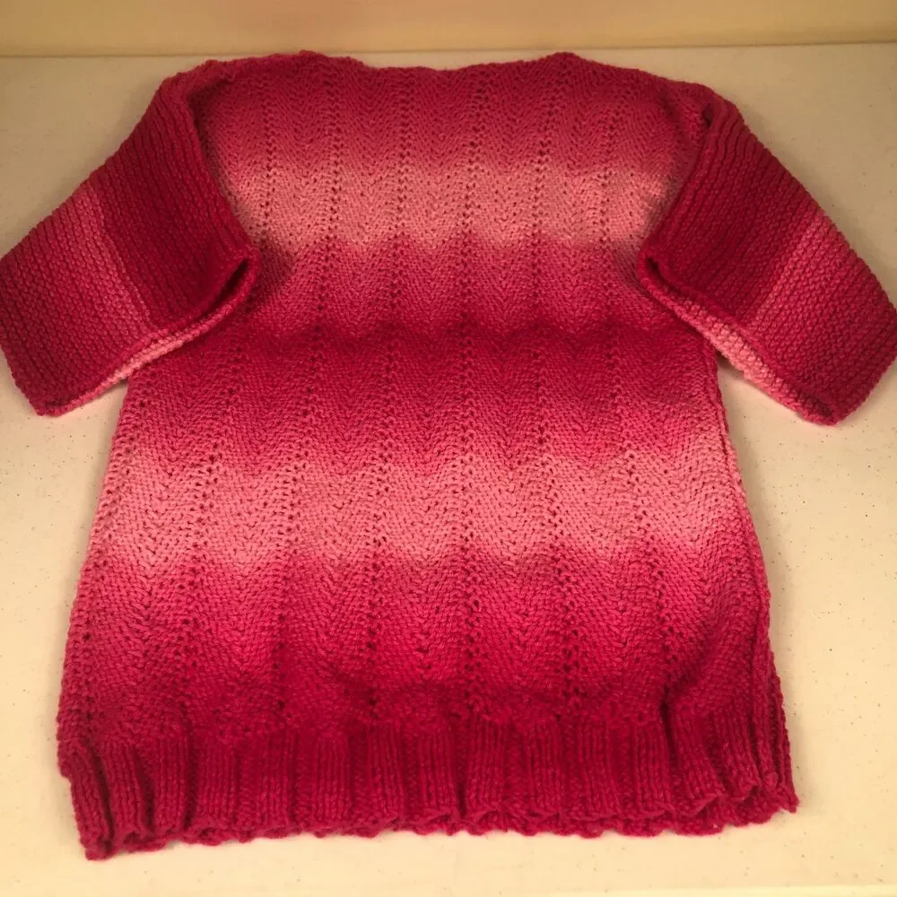 Hand Knitted Womens Sweater Pink Ombre Small Coquette Y2K Cottage Grandma Retro - Picture 3 of 8